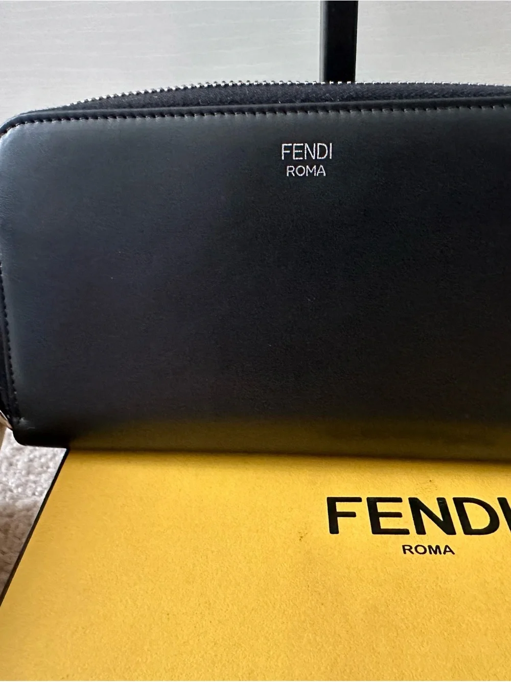 Fendi Hypnoteyes Black Leather Zip Around Wallet